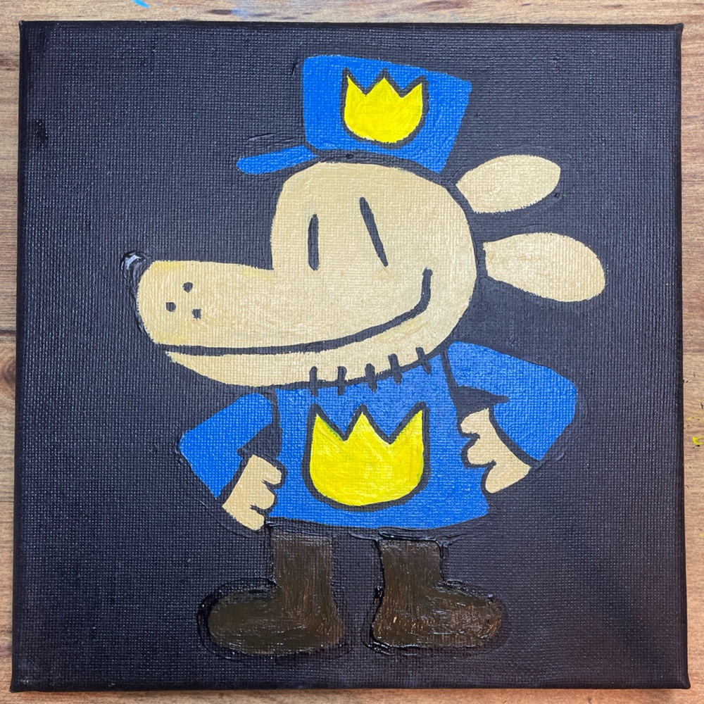 Hand painted Dogman acrylic Art on black canvas
